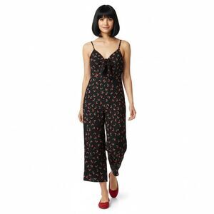 NEW Intermix Tiffany Cherries Silk Jumpsuit Women 8 Black Red Cropped $345 USA